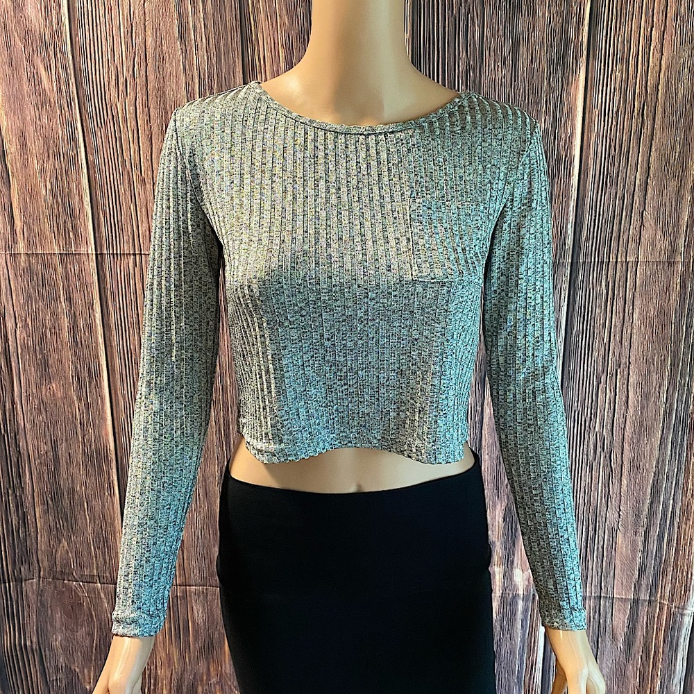 Shein gray grey size XS long sleeve crop cowl scoop neck light sweater